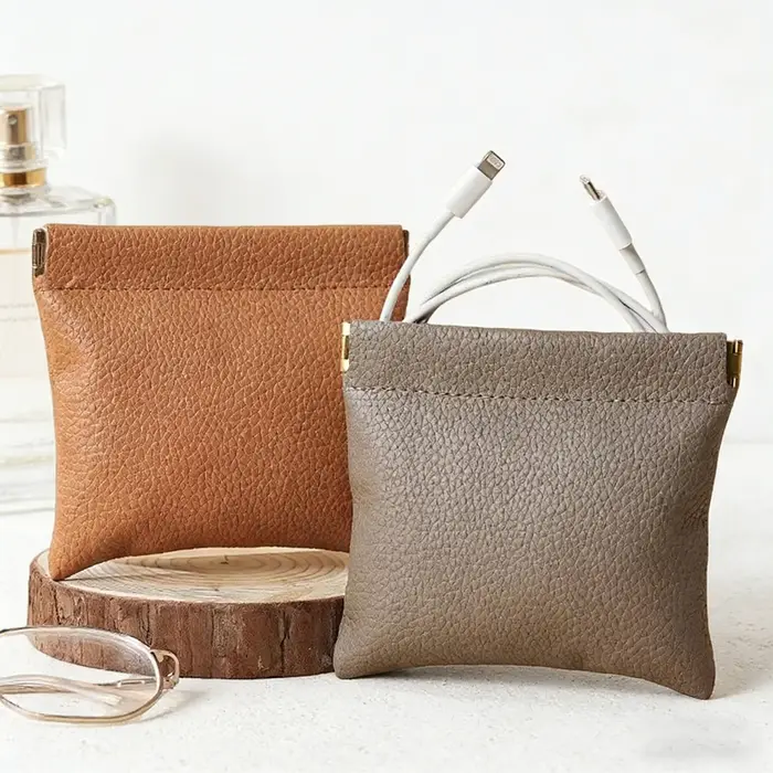 Pochette de rangement en cuir PU à fermeture à pression BUYLEMO Litchi Grain