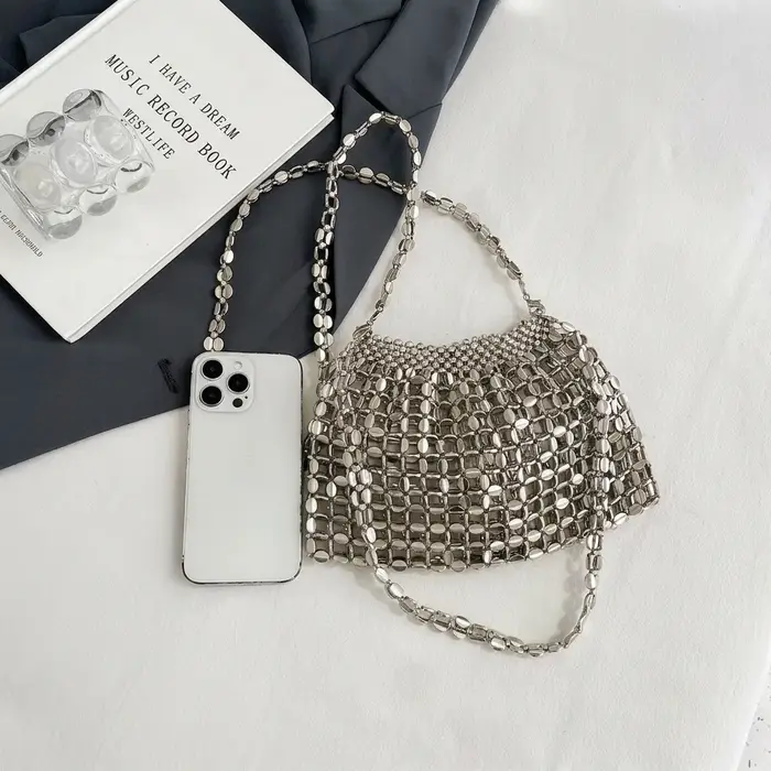 Sac seau brillant argenté pour femme