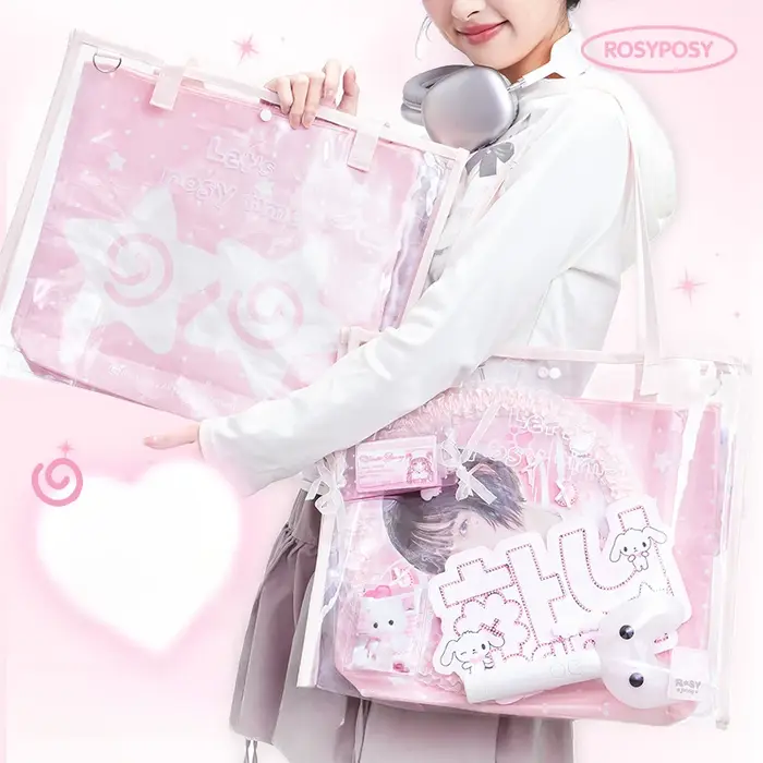 Doux simplicité grande capacité tablette PC sac à bandoulière Transparent bricolage décor Badge Photocard sac à main