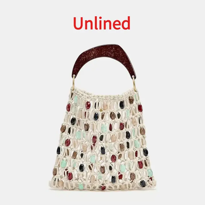 Nouveau Sac de Plage Bohème en Corde Tressée avec Perles Colorées pour Femme, Sac à Main et Pochette