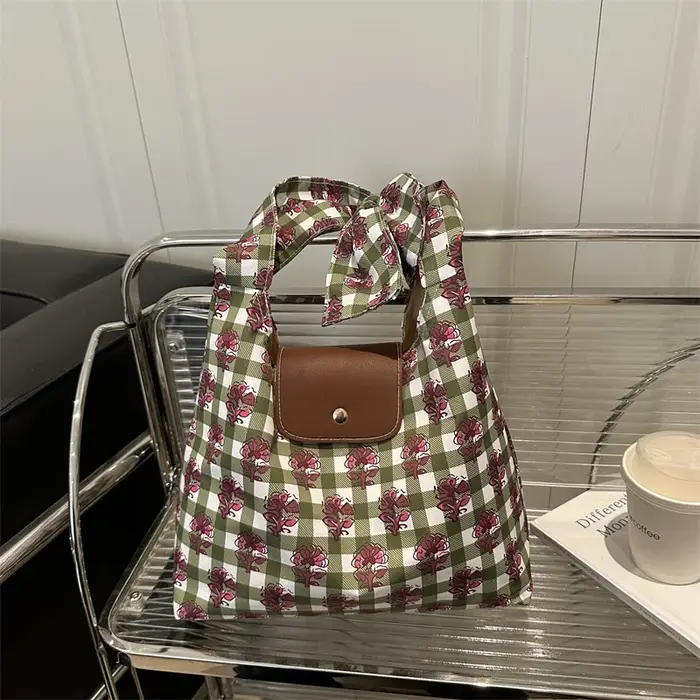 Sac fourre-tout à poignées nœud papillon et motif rayé, sac à bandoulière décontracté grande capacit
