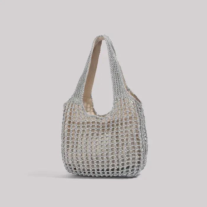 Sac fourre-tout en maille tissée à paillettes argentées pour femmes