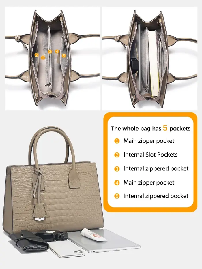 Zency noir kaki tempérament femmes sac fourre-tout élégant haut poignée sacs véritable cuir marque d