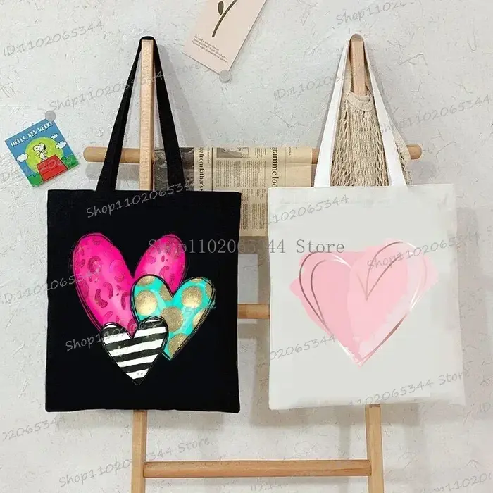 Corée Ulzzang Ins coeur sac à bandoulière femmes Harajuku Art Vintage toile sac fourre-tout grande capacité décontracté Shopper sacs adolescent sac à main