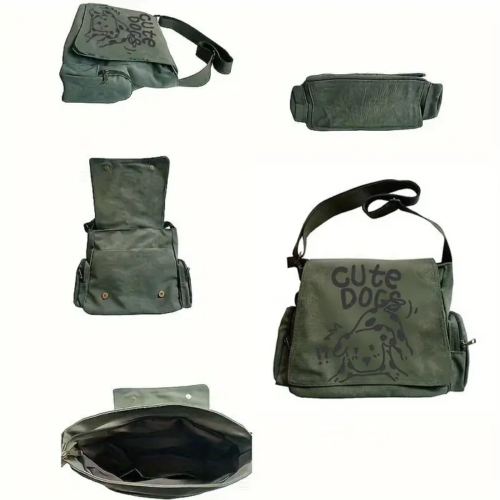 Sac à bandoulière en toile à motif de chiot pour femmes