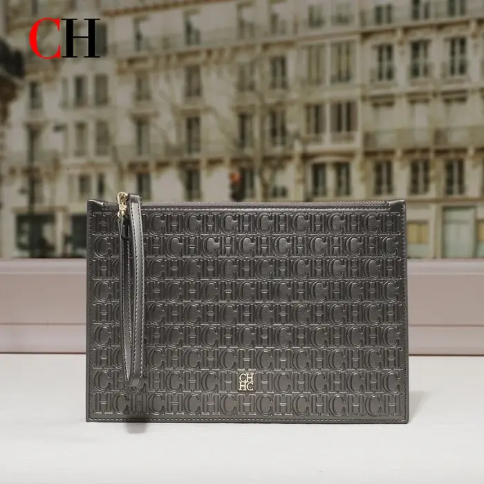 Pochette CH pour femme en cuir PU gaufré monogramme, sac à main à fermeture éclair, pochette envelop