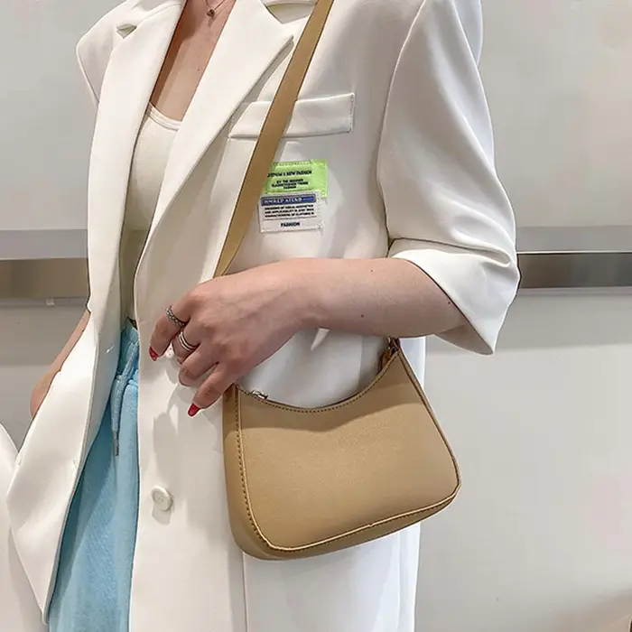 Mode couleur unie sac à bandoulière pour femmes en cuir PU aisselle sac à main décontracté quotidien sous les bras sac