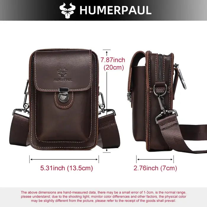 HUMERPAUL sac de taille pour hommes Crazy Horse cuir petits sacs à bandoulière qualité pochette de téléphone multifonctionnelle