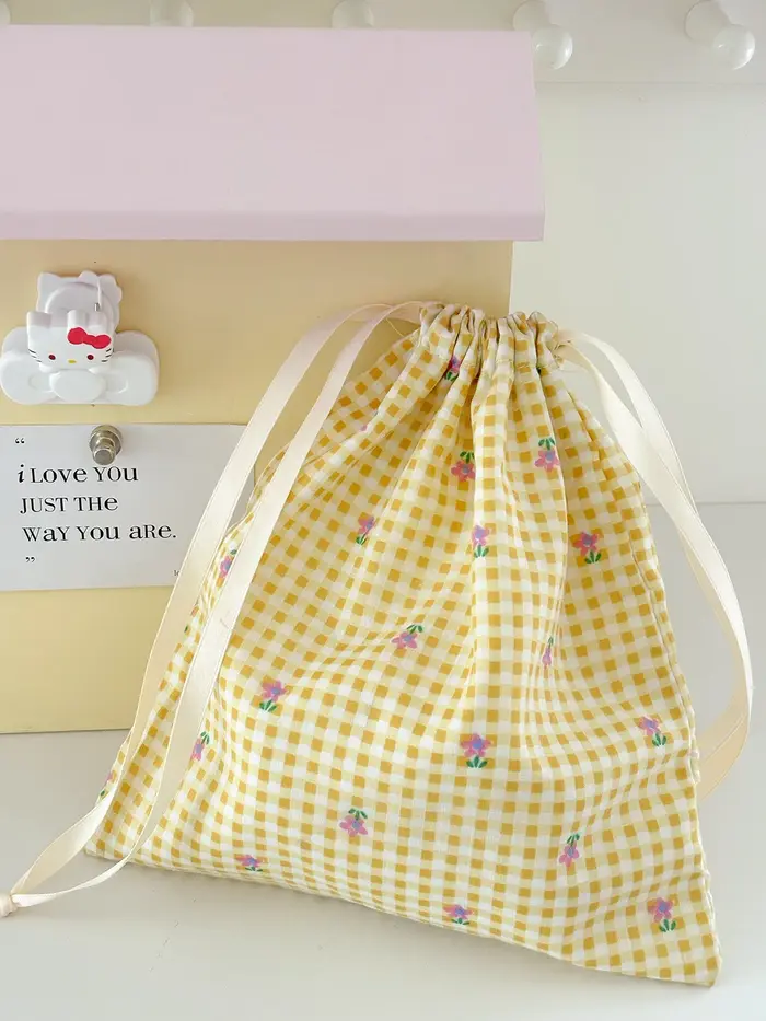 Sac à cordon jaune à motif floral