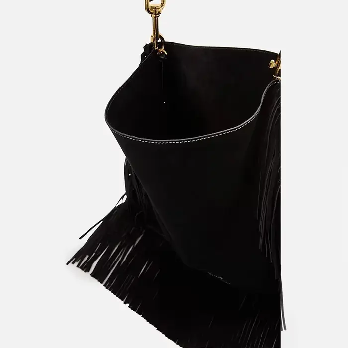 Sac Hobo à Franges CH en Cuir Véritable et Daim Marron Grande Capacité