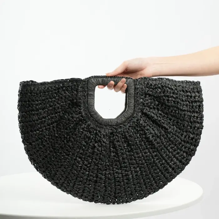 Sac à main de plage demi-lune en paille d'été pour femmes