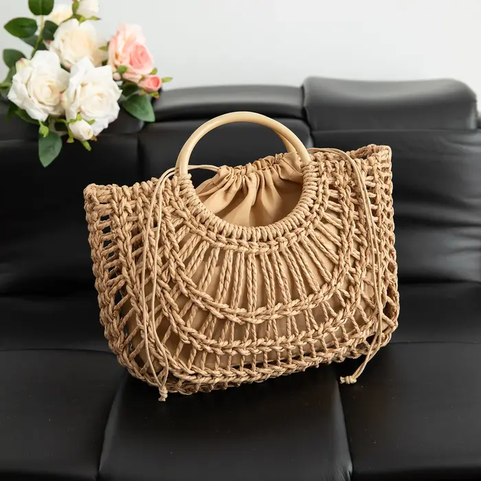 Sac à main bohème tressé ajouré pour femme
