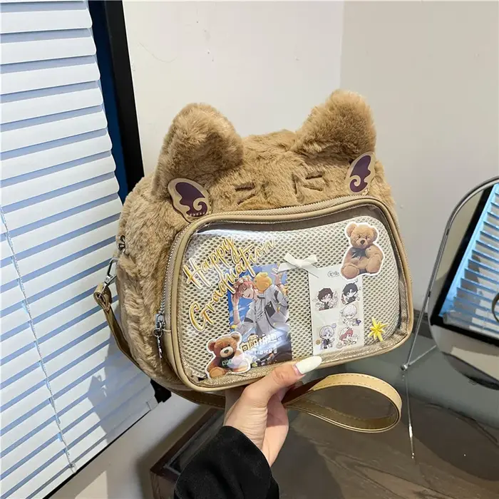 Doux mignon chat rose Mini sac à dos femmes Harajuku esthétique en peluche