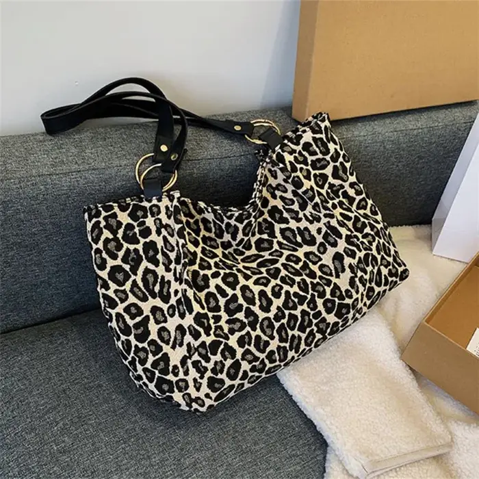 Sacs à main élégants en tissu imprimé léopard pour femmes, sac à bandoulière, fourre-tout de grande 