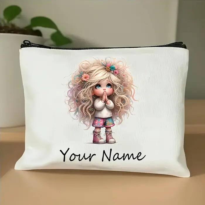 Testo de nom personnalisé, trousse de maquillage de dessin animé arc-en-ciel pour fille mignonne, organisateur de cosmétiques pour femmes, pochette Durable, trousse de toilette, trousse à crayons