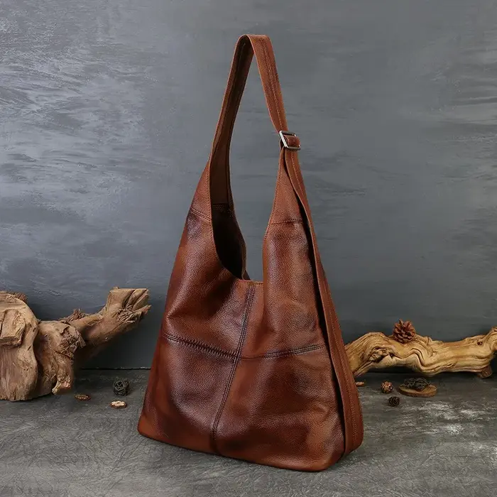 Sac fourre-tout Johnature 2026 en cuir véritable grande capacité, style vintage, en cuir de vachette