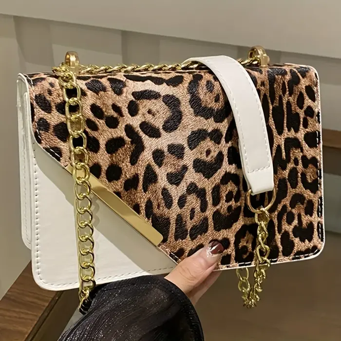 Sac à bandoulière pour femme à imprimé léopard, sangle fixe, multi-compartiments, sac à main pour le