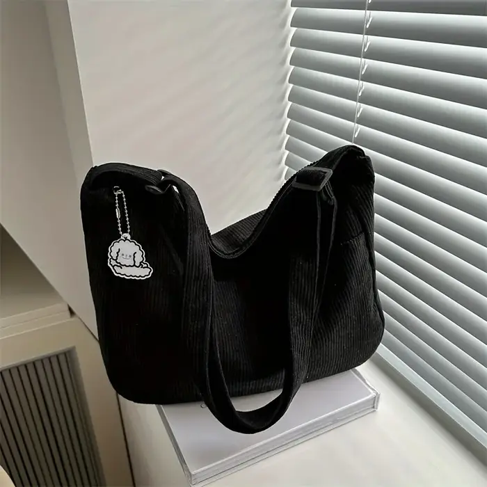 Sac à bandoulière en velours côtelé pour femmes, fourre-tout décontracté rayé de grande capacité ave