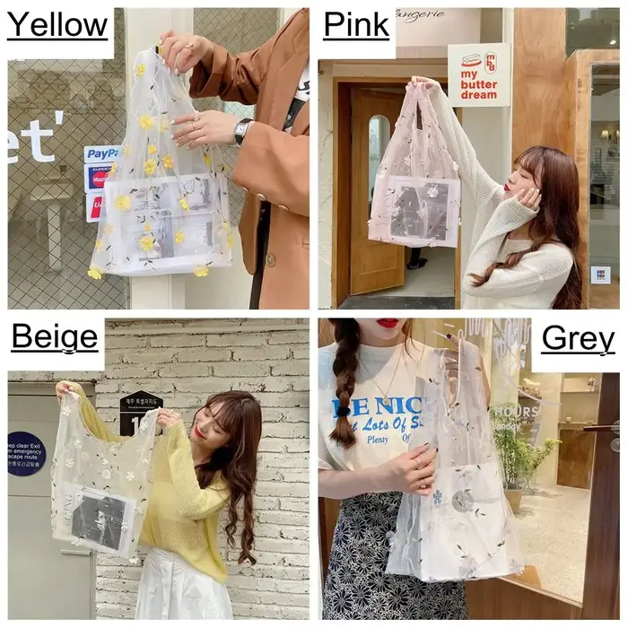 Sacs à main écologiques décontractés, sacs à main brodés, sacs de shopping, sacs à main en maille transparente