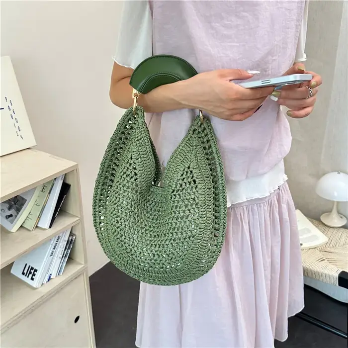 Sac fourre-tout bohème en paille tressée pour femme