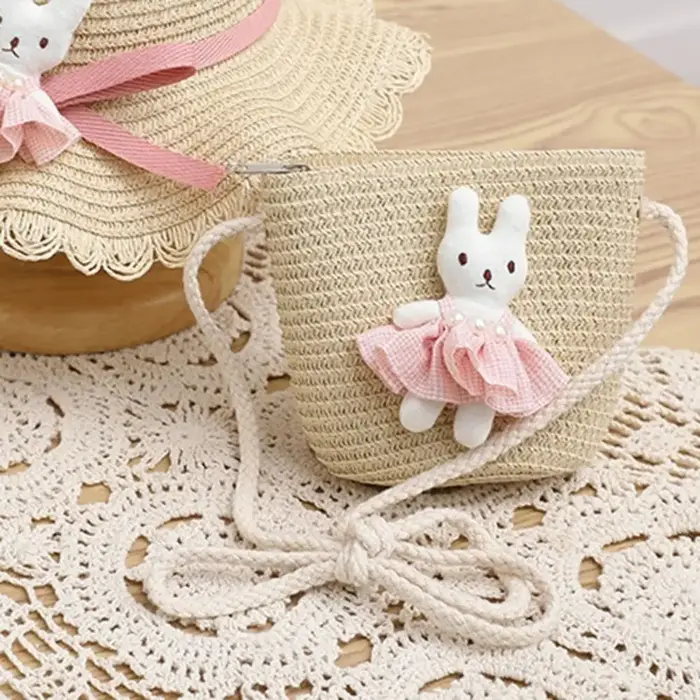 Mini sac à main en paille avec fermeture éclair pour enfant