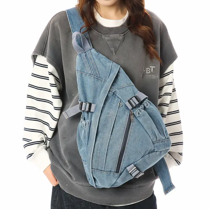 Sac à bandoulière en denim délavé vintage pour homme et femme