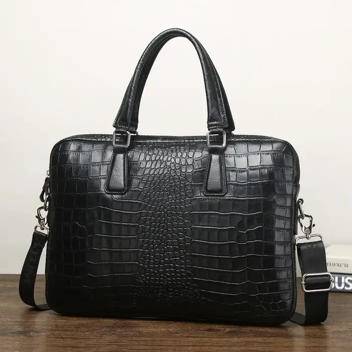 Sac pour ordinateur portable en cuir véritable gaufré crocodile, sacoche d'affaires pour homme, sac