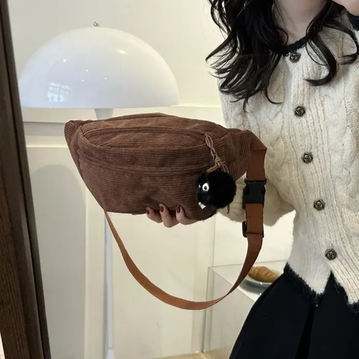 Sac banane femme en velours côtelé et toile