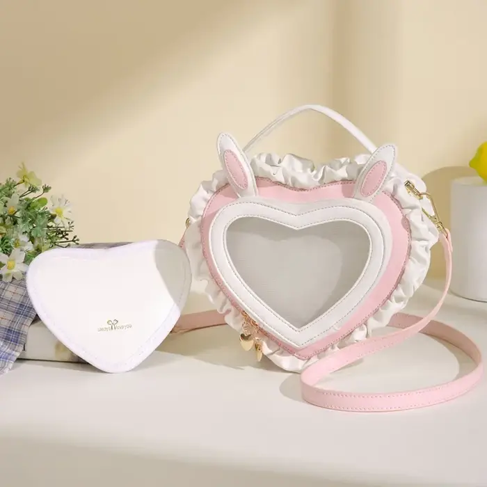 Lolita Ita Bolsos Mujer doux mignon dentelle Sac à main lapin oreille pêche coeur douleur sacs à bandoulière Transparent Sac Femme nouveau Bolso