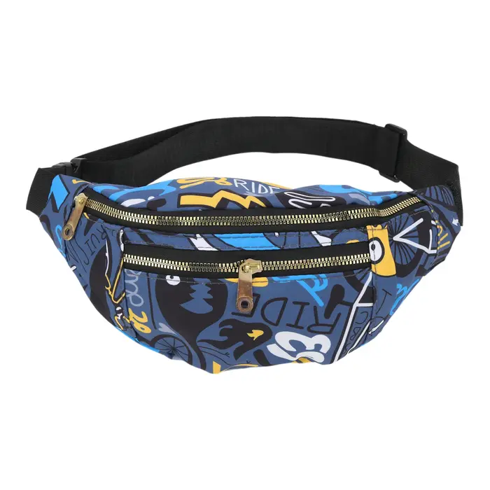 X Autohaux Sac banane imprimé mode rétro noir bleu 1 pièce