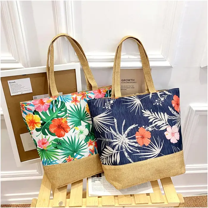 2025 femmes feuilles imprimé sac à main grande capacité mode toile fourre-tout dames Portable plage voyage fermeture éclair sac à bandoulière