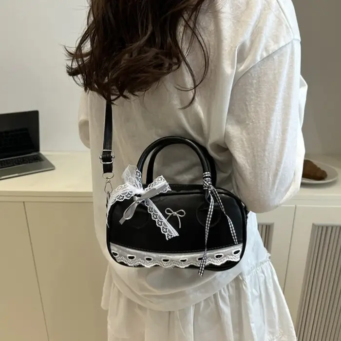 Sac à main élégant et simple, sac à bandoulière Boston, sac à bandoulière avec nœud en dentelle, petit sac carré, sac décontracté 2026