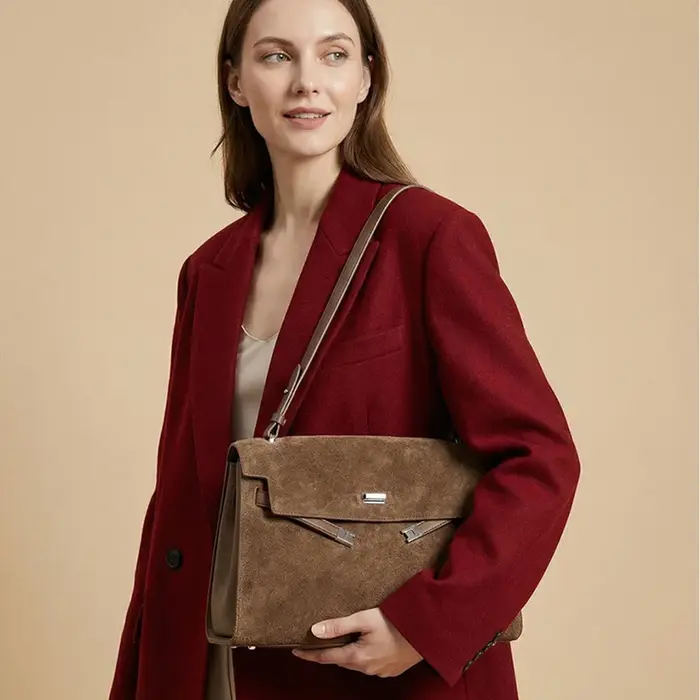 Sac à main en cuir véritable suédé pour femme