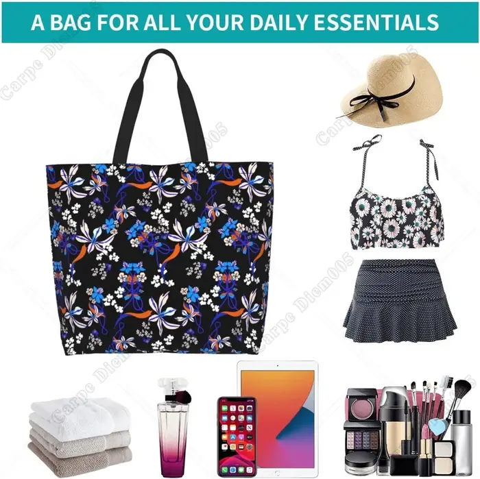 Sac fourre-tout floral bleu vintage pour femme
