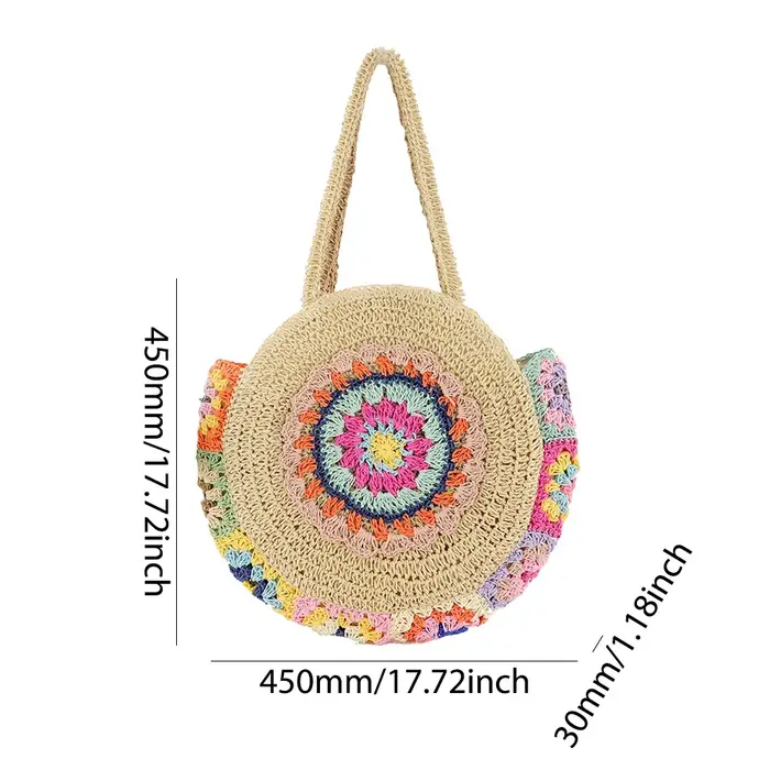 Sac à Main Rond Tissé en Paille pour Femme