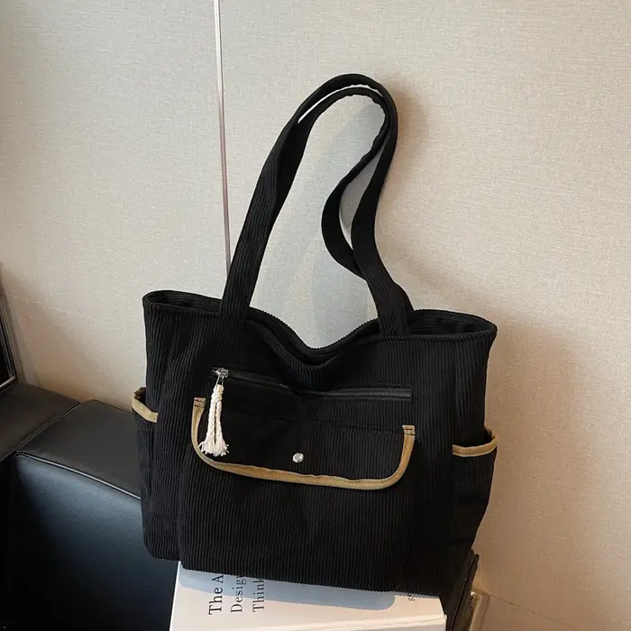 Sac fourre-tout en velours côtelé grande capacité pour femme