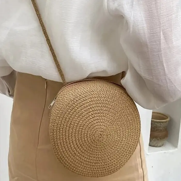 Sac de paille rond d'été pour femmes