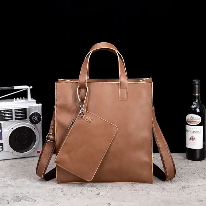Sac fourre-tout vintage en cuir PU style vertical - Sac à bandoulière tendance pour homme, sac à l'épaule