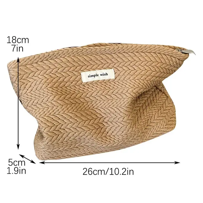 Trousse de maquillage en coton tissé à la main – Pochette cosmétique au crochet artistique avec fermeture éclair