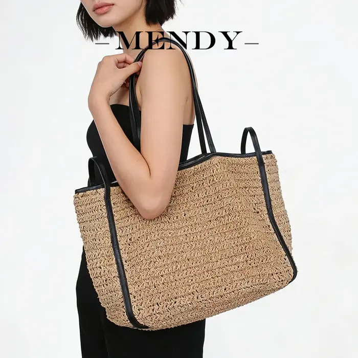 Sac Tote Femme Paille Rafia Tissé Plage Grande Capacité Été Shopping Anse Cuir Casual Élégant Grand 2025 Tendance Best-seller Mode Féminine Style Naturel Artisanal Fait Main Vacances Resort Chic Bohèm