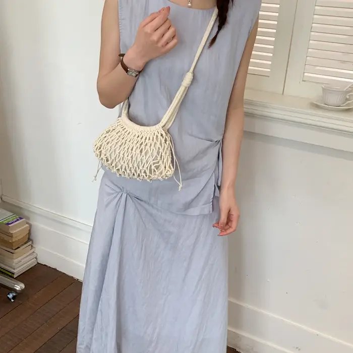 Sac à bandoulière en macramé tressé en paille pour femme