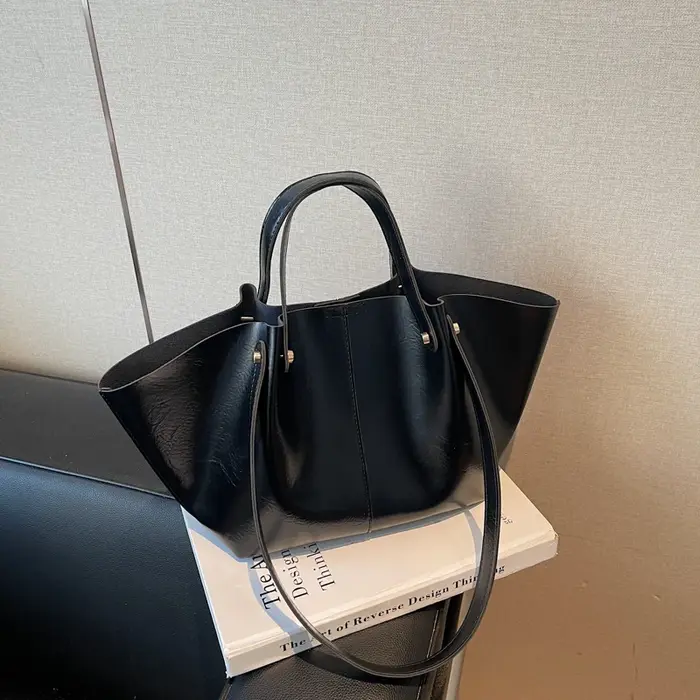 Sac fourre-tout en cuir souple pour femmes, sac à main à bandoulière simple de grande capacité pour