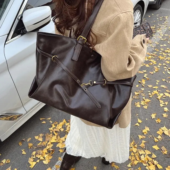Sac fourre-tout vintage en cuir PU ciré à l'huile