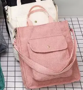 1 pièces sac à bandoulière en velours côtelé femmes sacs à provisions Vintage fermeture éclair fille