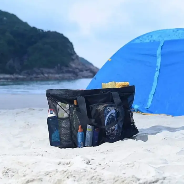 Sac fourre-tout de plage à capacité géante | Conception pliable légère et imperméable avec poches zippées