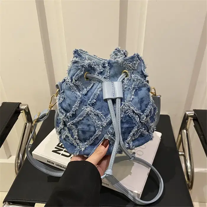 Mini sacs en Denim de Style seau pour femmes, sac élégant à cordon, nouveau sac seau pour téléphone 