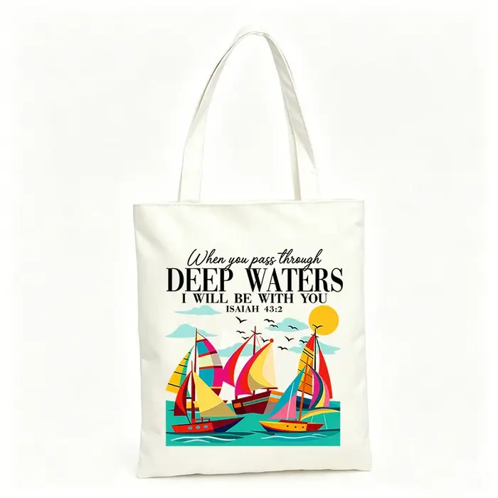 Sac fourre-tout en toile pour femme avec imprimé voilier et typographie