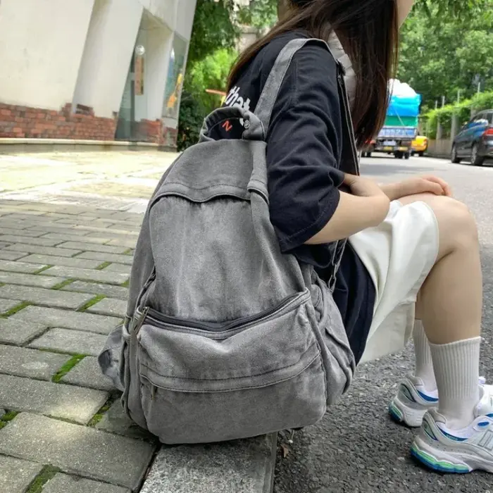 Nouveau sac à dos en Denim gris femmes loisirs voyage sortie sac à bandoulière femme mode cartables adapté aux garçons et aux filles Mochila