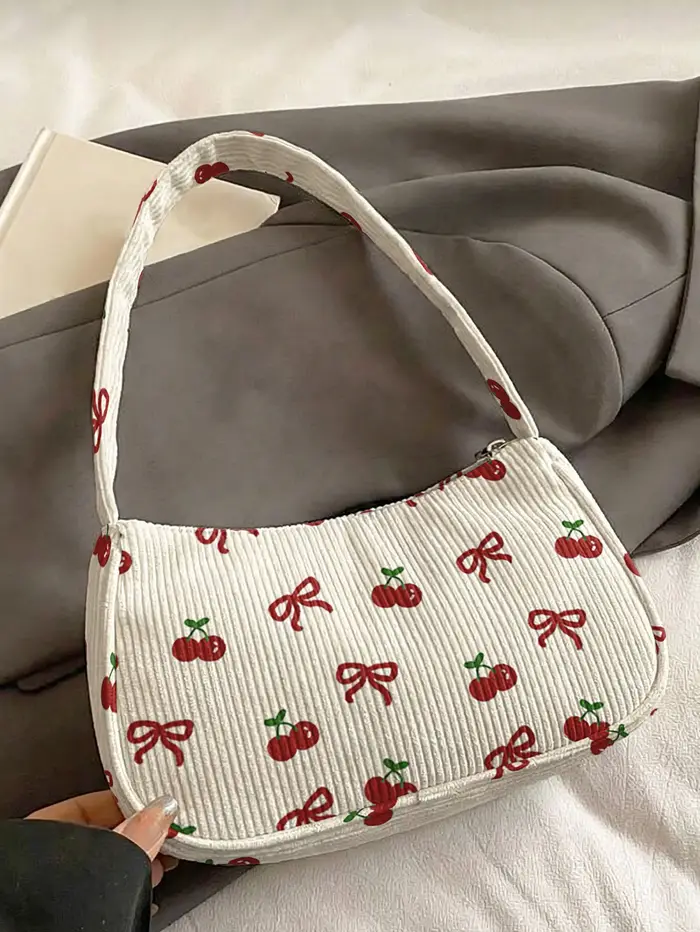 Sac à bandoulière tendance imprimé cerises et nœuds
