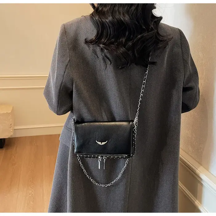 Sac bandoulière de luxe en PU couleur unie avec logo aile